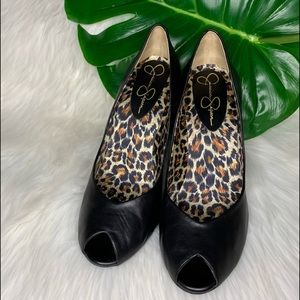 Jessica Simpson Black Leather Peep Toe-Ramona sz 9